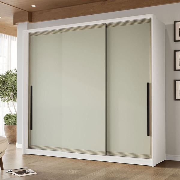 Guarda-Roupa Casal Valência 3 Portas 4 Gavetas Branco/Verde - Politorno