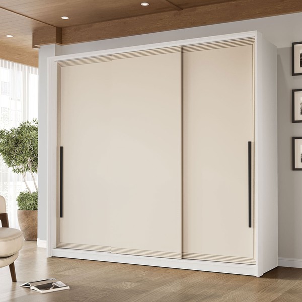 Guarda-Roupa Casal Valência 3 Portas 4 Gavetas Branco/Creme - Politorno