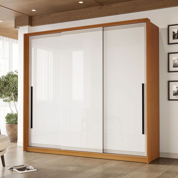 Guarda-Roupa Casal Valência 3 Portas 4 Gavetas Freijó/Branco - Politorno