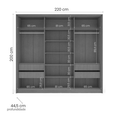Guarda-Roupa Casal Valência 3 Portas 4 Gavetas Freijó/Azul - Politorno