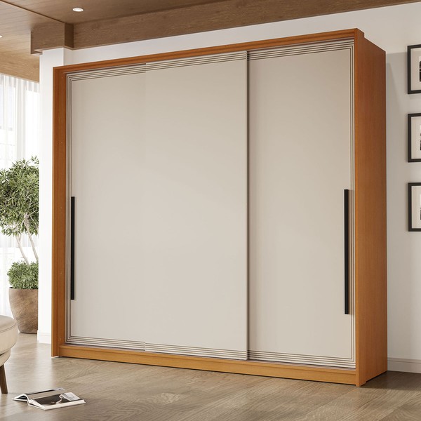 Guarda-Roupa Casal Valência 3 Portas 4 Gavetas Freijó/Creme - Politorno