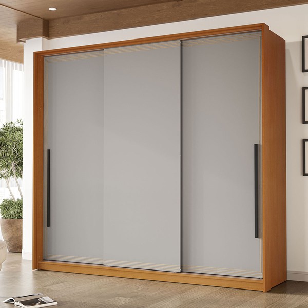 Guarda-Roupa Casal Valência 3 Portas 4 Gavetas Freijó/Cinza - Politorno
