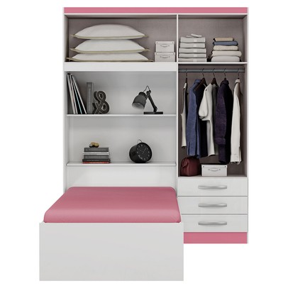 Guarda-Roupa Solteiro Dream 4 Portas 3 Gavetas Branco/Pink - pnr Móveis