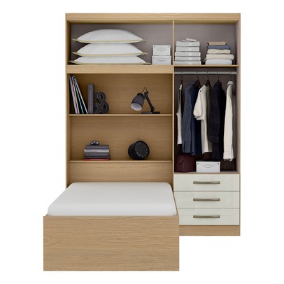 Guarda-Roupa Solteiro Dream 4 Portas 3 Gavetas Castanho/Off White - pnr Móveis