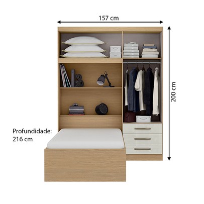 Guarda-Roupa Solteiro Dream 4 Portas 3 Gavetas Castanho/Off White - pnr Móveis