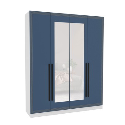 Guarda-Roupa Casal Valência 4 Portas 4 Gavetas com Espelho Branco/Azul - Politorno
