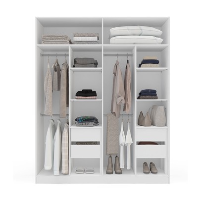 Guarda-Roupa Casal Valência 4 Portas 4 Gavetas com Espelho Branco/Azul - Politorno