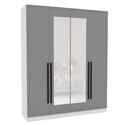 Guarda-Roupa Casal Valência 4 Portas 4 Gavetas com Espelho Branco/Cinza - Politorno
