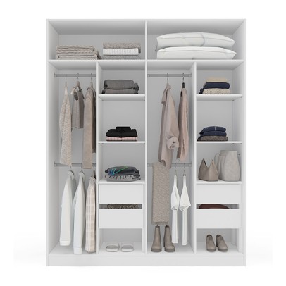 Guarda-Roupa Casal Valência 4 Portas 4 Gavetas com Espelho Branco/Cinza - Politorno
