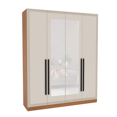 Guarda-Roupa Casal Valência 4 Portas 4 Gavetas com Espelho Freijó/Creme - Politorno