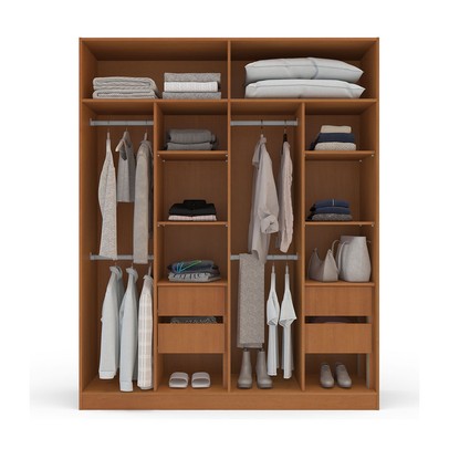 Guarda-Roupa Casal Valência 4 Portas 4 Gavetas com Espelho Freijó/Creme - Politorno