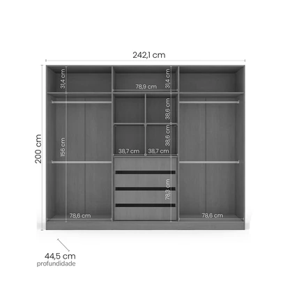 Guarda-Roupa Valência 6 Portas 4 Gavetas com Espelho Branco/Azul - Politorno