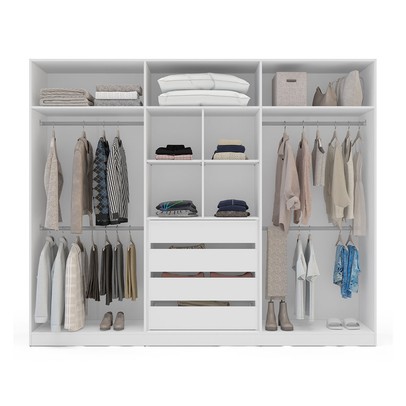 Guarda-Roupa Valência 6 Portas 4 Gavetas com Espelho Branco/Azul - Politorno