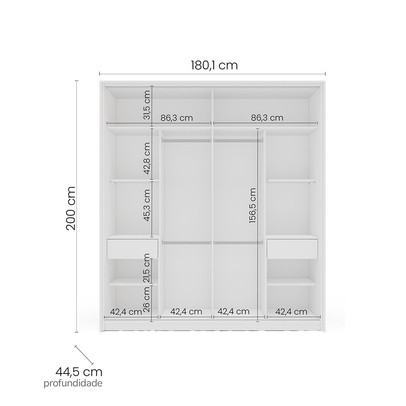 Guarda-Roupa Casal Valência 2 Portas 2 Gavetas com Espelho Branco - Politorno