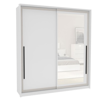 Guarda-Roupa Casal Valência 2 Portas 2 Gavetas com Espelho Branco - Politorno