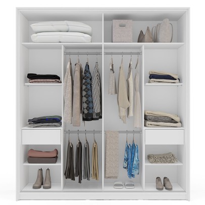 Guarda-Roupa Casal Valência 2 Portas 2 Gavetas com Espelho Branco/Azul - Politorno