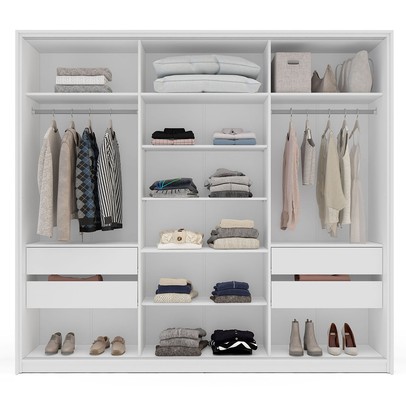 Guarda-Roupa Casal Valência 3 Portas 4 Gavetas com Espelho Branco/Azul - Politorno