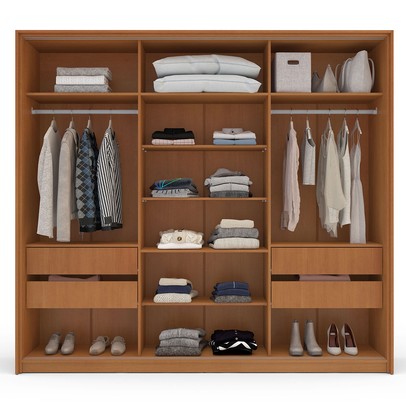 Guarda-Roupa Casal Valência 3 Portas 4 Gavetas com Espelho Freijó/Creme - Politorno
