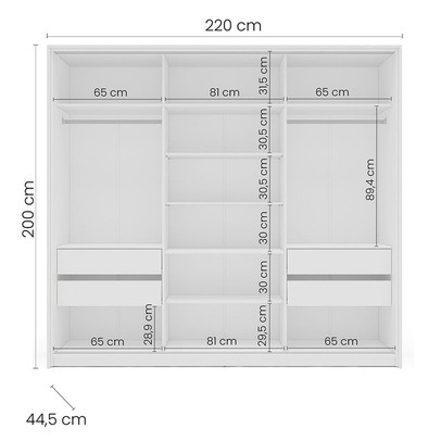 Guarda-Roupa Casal Valência 3 Portas 4 Gavetas com Espelho Freijó/Creme - Politorno