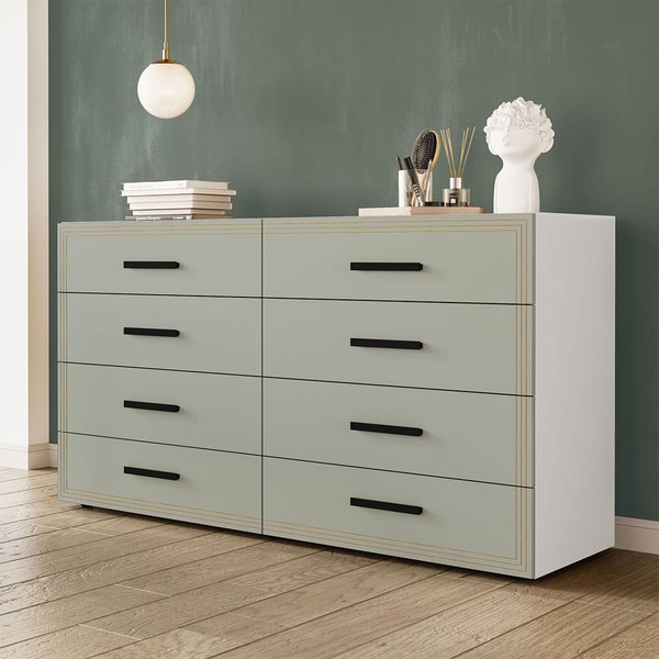 Cômoda Valência 8 Gavetas Branco/Verde - Politorno