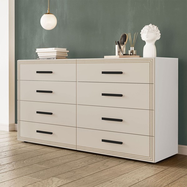 Cômoda Valência 8 Gavetas Branco/Creme - Politorno