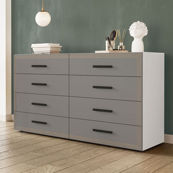 Cômoda Valência 8 Gavetas Branco/Cinza - Politorno