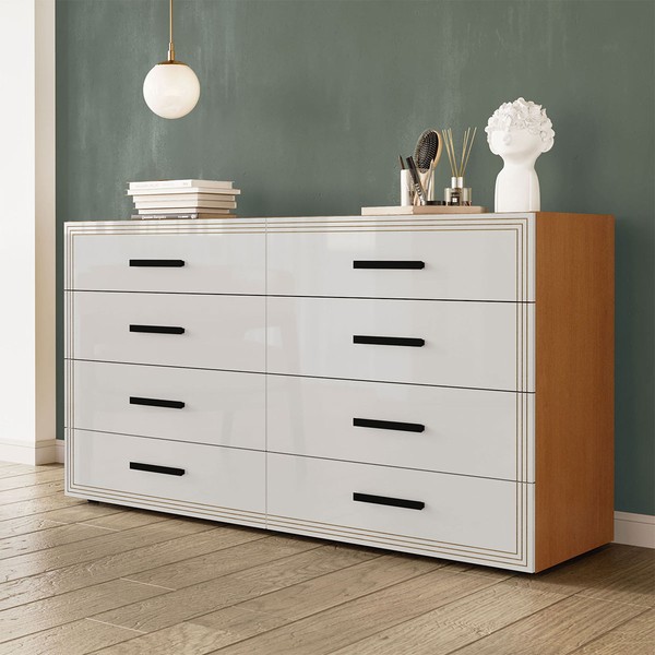 Cômoda Valência 8 Gavetas Freijó/Branco - Politorno