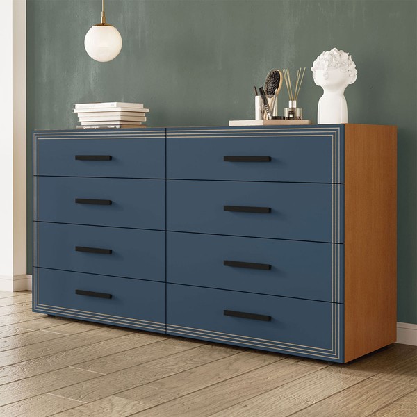 Cômoda Valência 8 Gavetas Freijó/Azul - Politorno