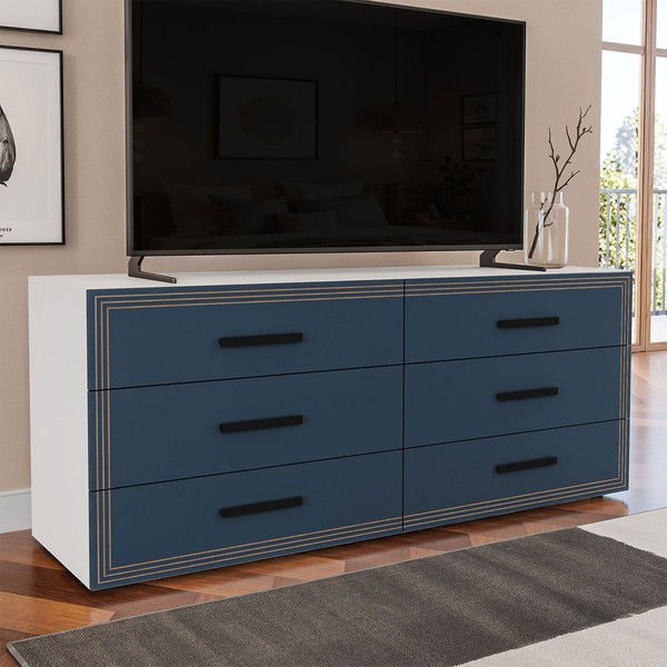 Cômoda Valência 6 Gavetas Branco/Azul - Politorno