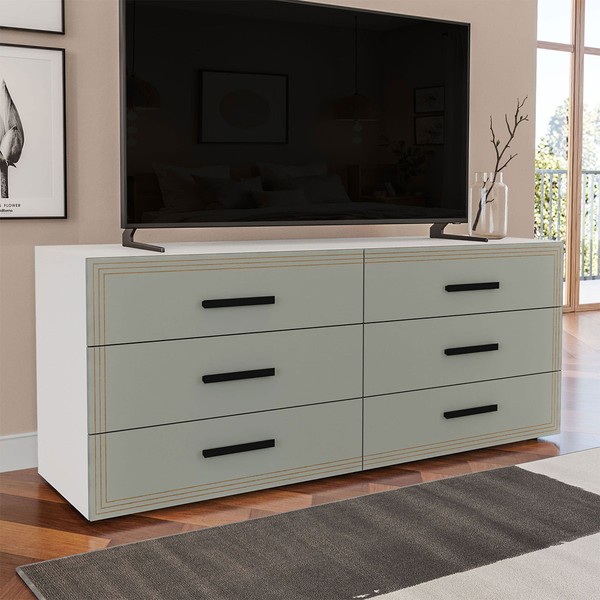 Cômoda Valência 6 Gavetas Branco/Verde - Politorno