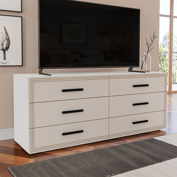 Cômoda Valência 6 Gavetas Branco/Creme - Politorno