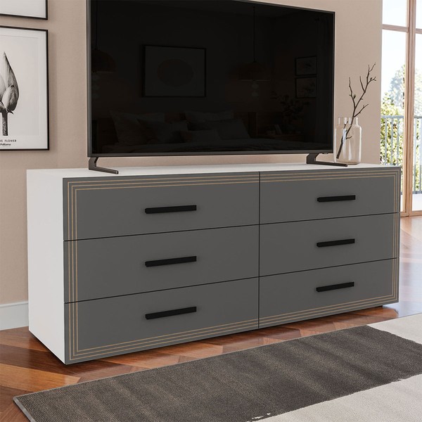 Cômoda Valência 6 Gavetas Branco/Cinza - Politorno