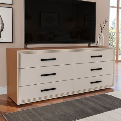 Cômoda Valência 6 Gavetas Freijó/Creme - Politorno