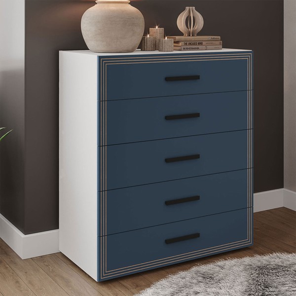 Cômoda Valência 5 Gavetas Branco/Azul - Politorno