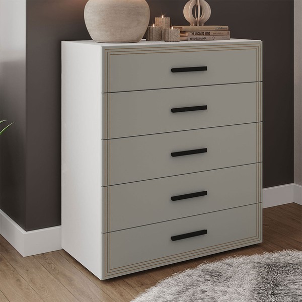 Cômoda Valência 5 Gavetas Branco/Verde - Politorno