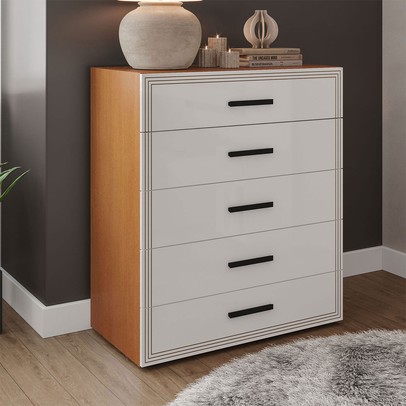 Cômoda Valência 5 Gavetas Freijó/Branco - Politorno