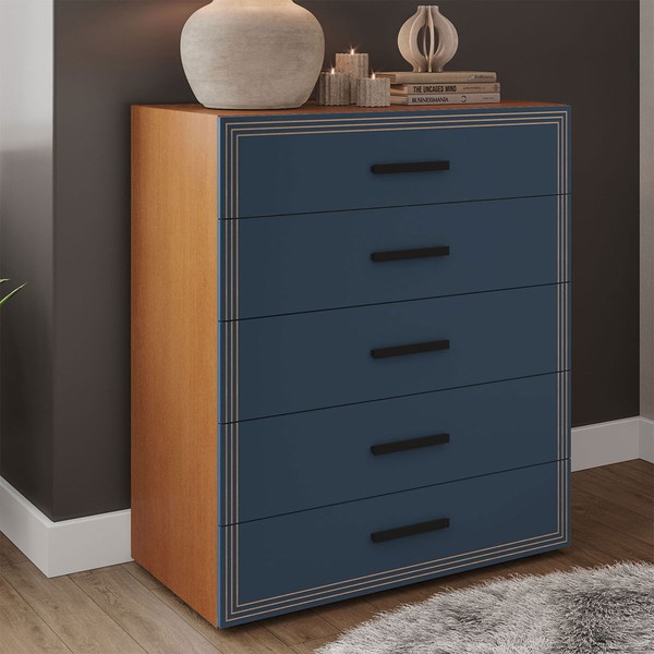 Cômoda Valência 5 Gavetas Freijó/Azul - Politorno