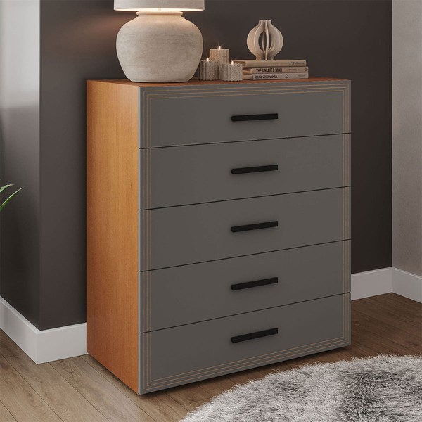 Cômoda Valência 5 Gavetas Freijó/Cinza - Politorno