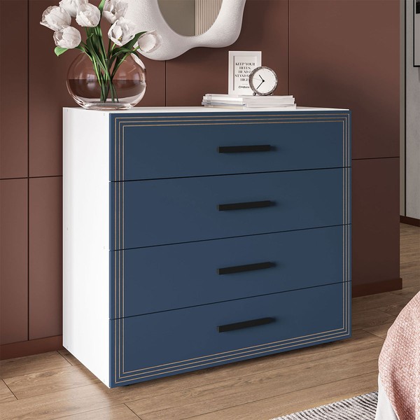 Cômoda Valência 4 Gavetas Branco/Azul - Politorno
