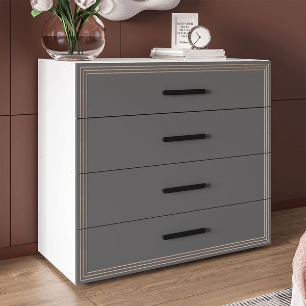 Cômoda Valência 4 Gavetas Branco/Cinza - Politorno