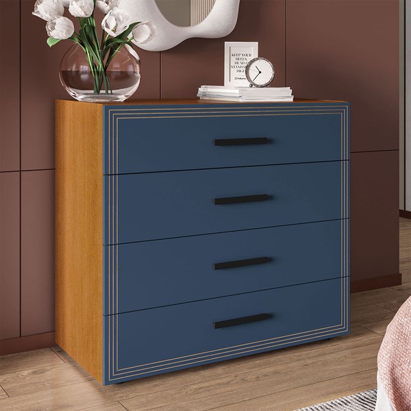 Cômoda Valência 4 Gavetas Freijó/Azul - Politorno