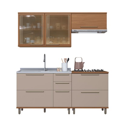 Cozinha Completa Munique 7 Portas 3 Gavetas com Vidro 6154.193 Freijó/Camurça - Indékes