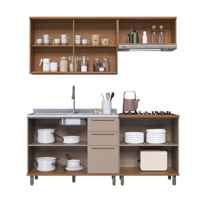 Cozinha Completa Munique 7 Portas 3 Gavetas com Vidro 6154.193 Freijó/Camurça - Indékes