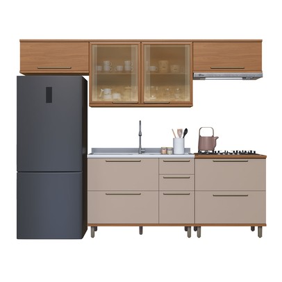 Cozinha Completa Munique 8 Portas 3 Gavetas com Vidro 6154.194 Freijó/Camurça - Indékes