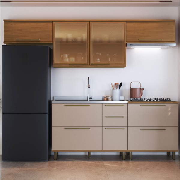 Cozinha Completa Munique 8 Portas 3 Gavetas com Vidro 6154.194 Freijó/Camurça - Indékes