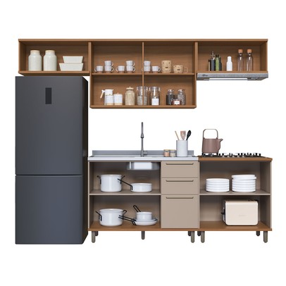 Cozinha Completa Munique 8 Portas 3 Gavetas com Vidro 6154.194 Freijó/Camurça - Indékes