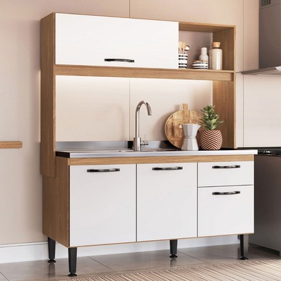 Cozinha Compacta Katy 4 Portas 1 Gaveta Freijó/Branco - Irm Móveis