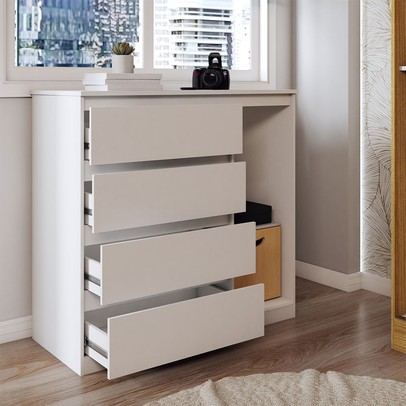 Cômoda Luna 1 Porta 4 Gavetas Branco Neve - Panorama Móveis