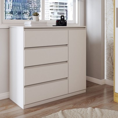 Cômoda Luna 1 Porta 4 Gavetas Branco Neve - Panorama Móveis