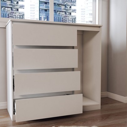 Guarda-Roupa Solteiro Lupin 2 Portas 2 Gavetas e Cômoda 4 Gavetas Marrocos/Off White/Branco - Panorama Móveis